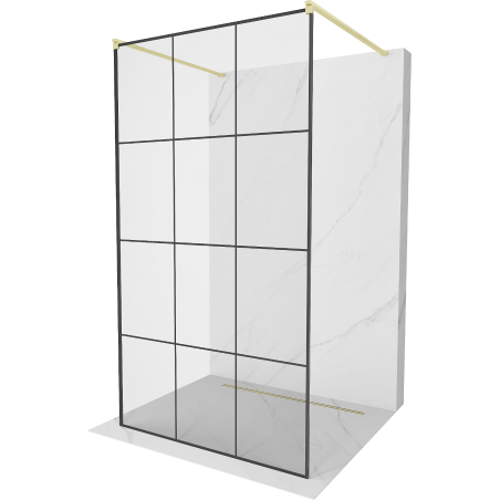 Mexen Kioto ścianka prysznicowa wolnostojąca 110 x 200 cm, czarna kratka 8 mm, złota szczotkowana - 800-110-002-55-77