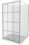 Mexen Kioto ścianka prysznicowa wolnostojąca 110 x 200 cm, czarna kratka 8 mm, złota szczotkowana - 800-110-002-55-77