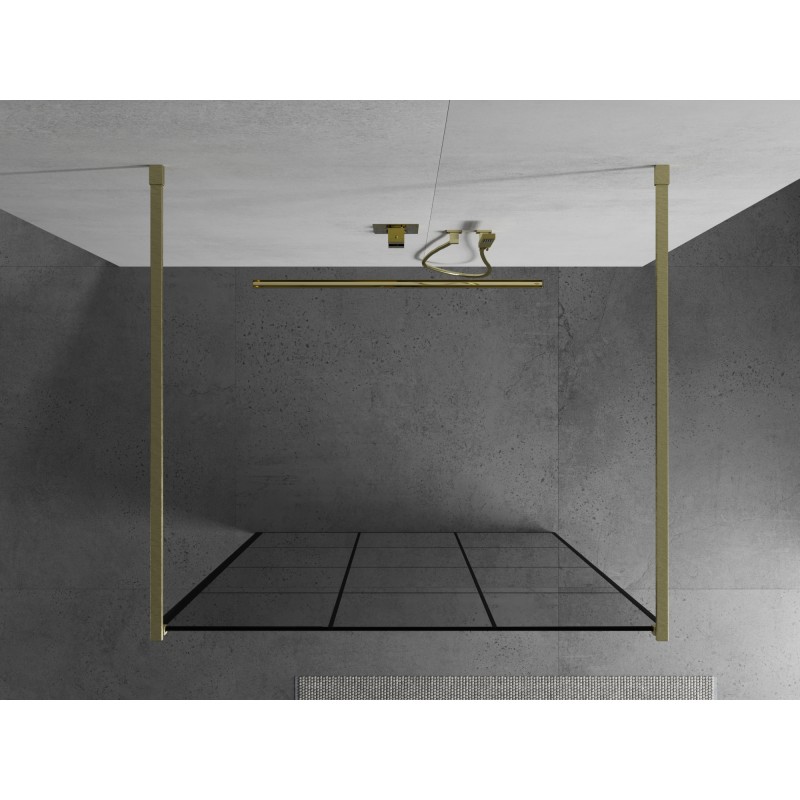 Mexen Kioto ścianka prysznicowa wolnostojąca 110 x 200 cm, czarna kratka 8 mm, złota szczotkowana - 800-110-002-55-77