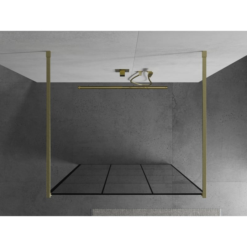 Mexen Kioto ścianka prysznicowa wolnostojąca 120 x 200 cm, czarna kratka 8 mm, złota szczotkowana - 800-120-002-55-77
