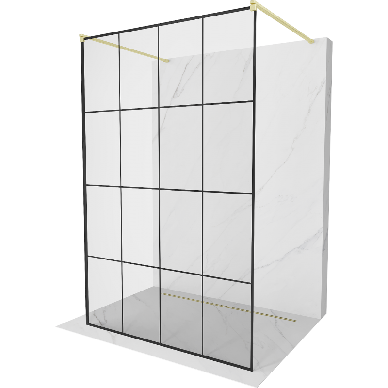 Mexen Kioto ścianka prysznicowa wolnostojąca 130 x 200 cm, czarna kratka 8 mm, złota szczotkowana - 800-130-002-55-77