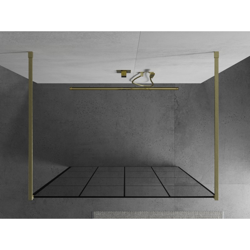 Mexen Kioto ścianka prysznicowa wolnostojąca 130 x 200 cm, czarna kratka 8 mm, złota szczotkowana - 800-130-002-55-77