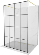 Mexen Kioto ścianka prysznicowa wolnostojąca 140 x 200 cm, czarna kratka 8 mm, złota szczotkowana - 800-140-002-55-77