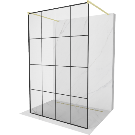 Mexen Kioto ścianka prysznicowa wolnostojąca 150 x 200 cm, czarna kratka 8 mm, złota szczotkowana - 800-150-002-55-77