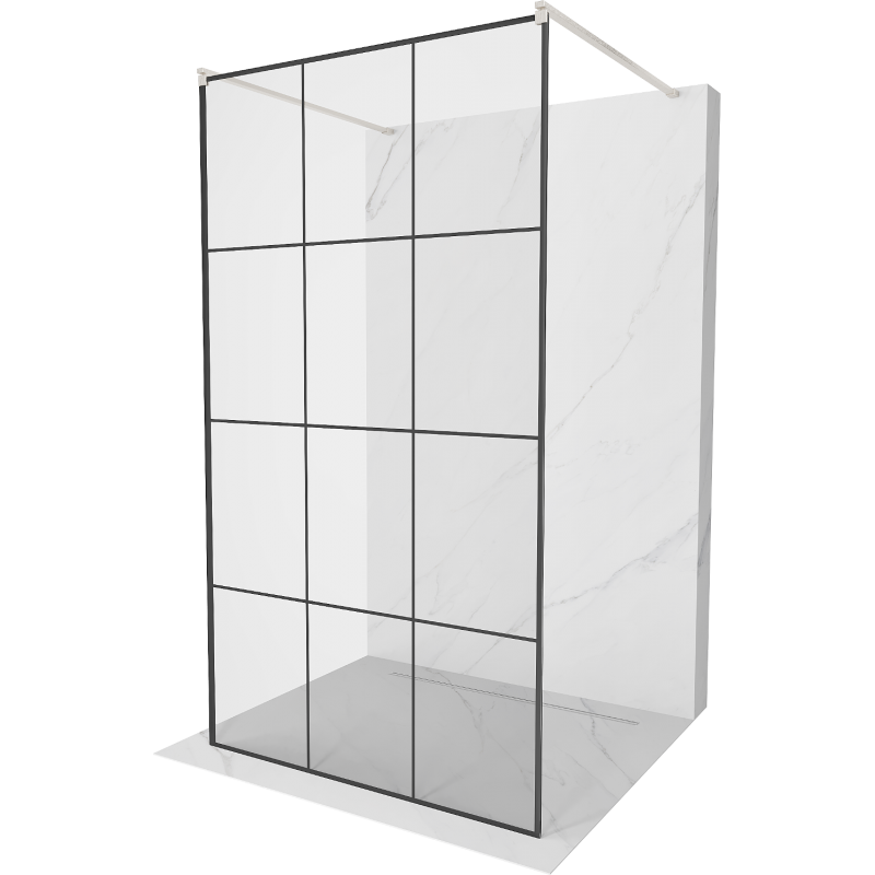 Mexen Kioto ścianka prysznicowa wolnostojąca 110 x 200 cm, czarna kratka 8 mm, nikiel szczotkowany - 800-110-002-97-77