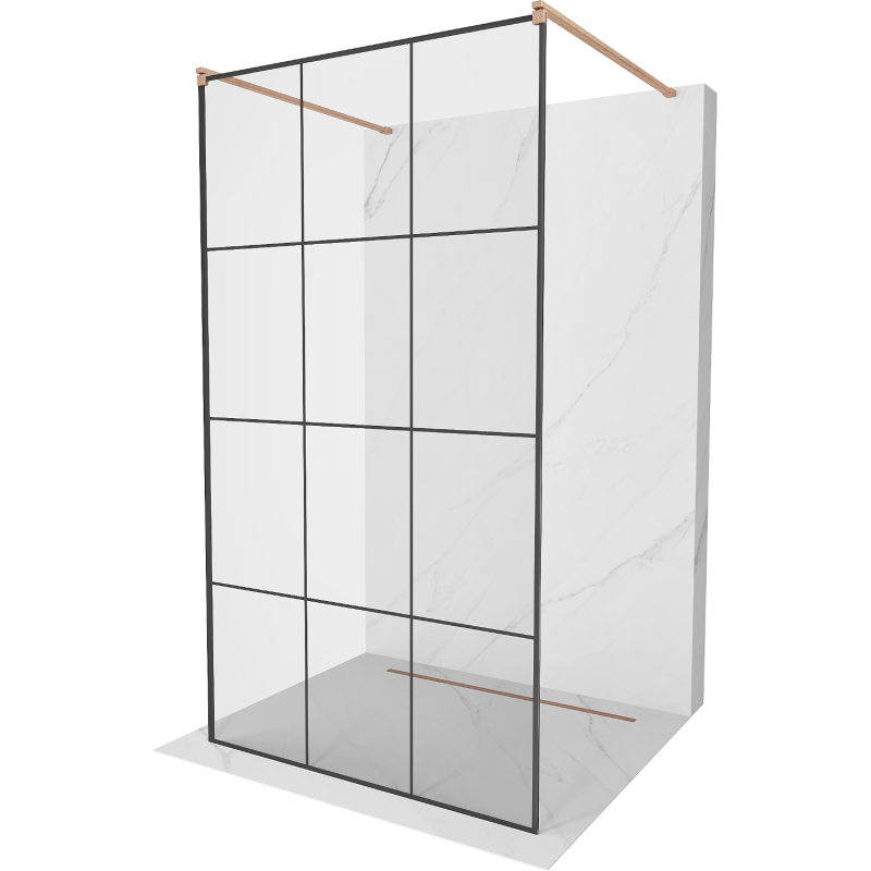 Mexen Kioto ścianka prysznicowa wolnostojąca 100 x 200 cm, czarna kratka 8 mm, miedź szczotkowana - 800-100-002-65-77