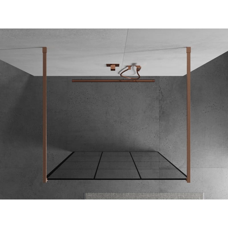 Mexen Kioto ścianka prysznicowa wolnostojąca 120 x 200 cm, czarna kratka 8 mm, miedź szczotkowana - 800-120-002-65-77