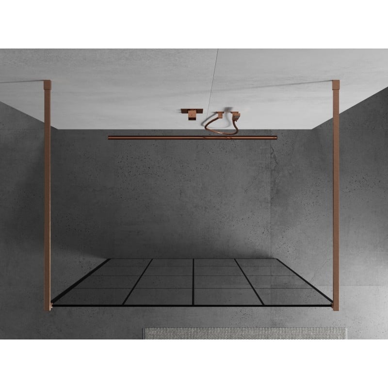 Mexen Kioto ścianka prysznicowa wolnostojąca 160 x 200 cm, czarna kratka 8 mm, miedź szczotkowana - 800-160-002-65-77