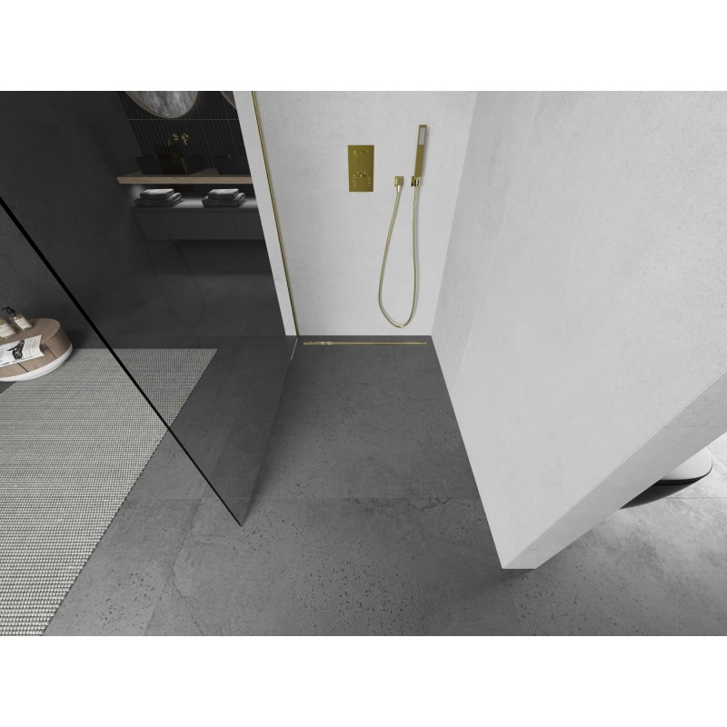 Mexen Kioto L ścianka prysznicowa Walk-in 50 x 200 cm, transparent, złota szczotkowana - 800-050-103-55-00