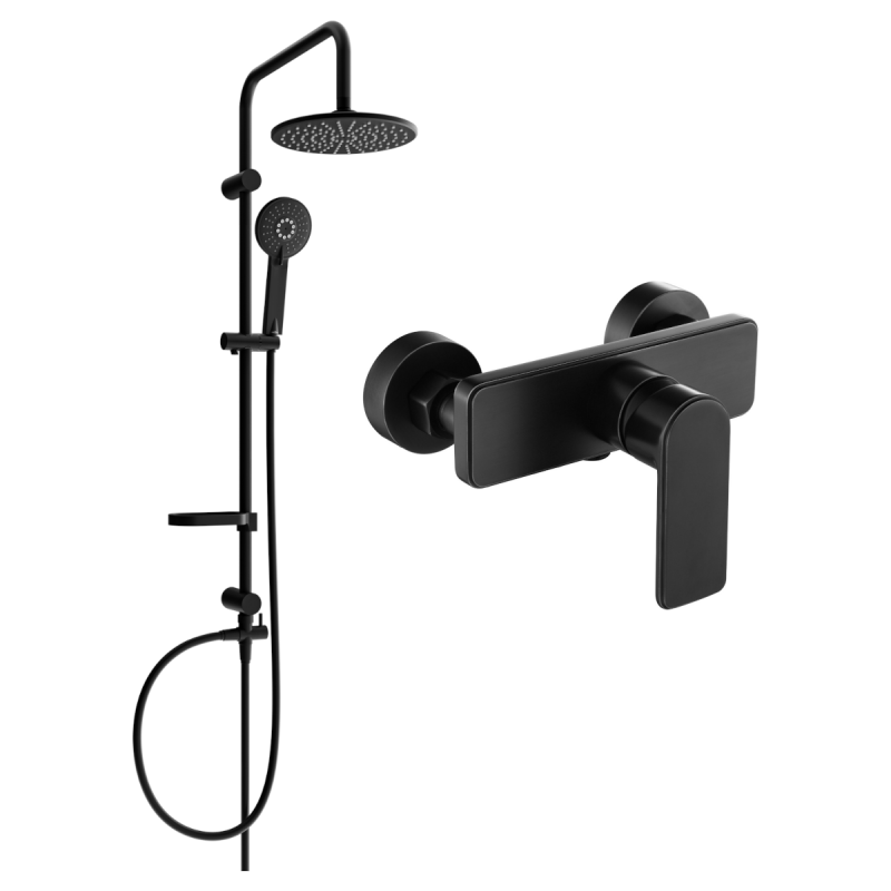 Mexen Carl zestaw prysznicowy natynkowy z deszczownicą i baterią prysznicową Cetus, czarny - 744340240-70
