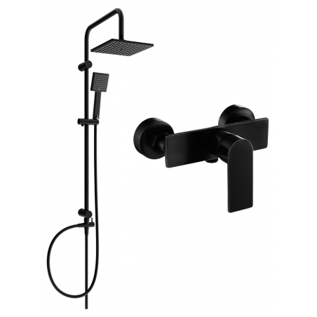 Mexen Tord zestaw prysznicowy natynkowy z deszczownicą i baterią prysznicową Alfa, czarny - 745740200-70