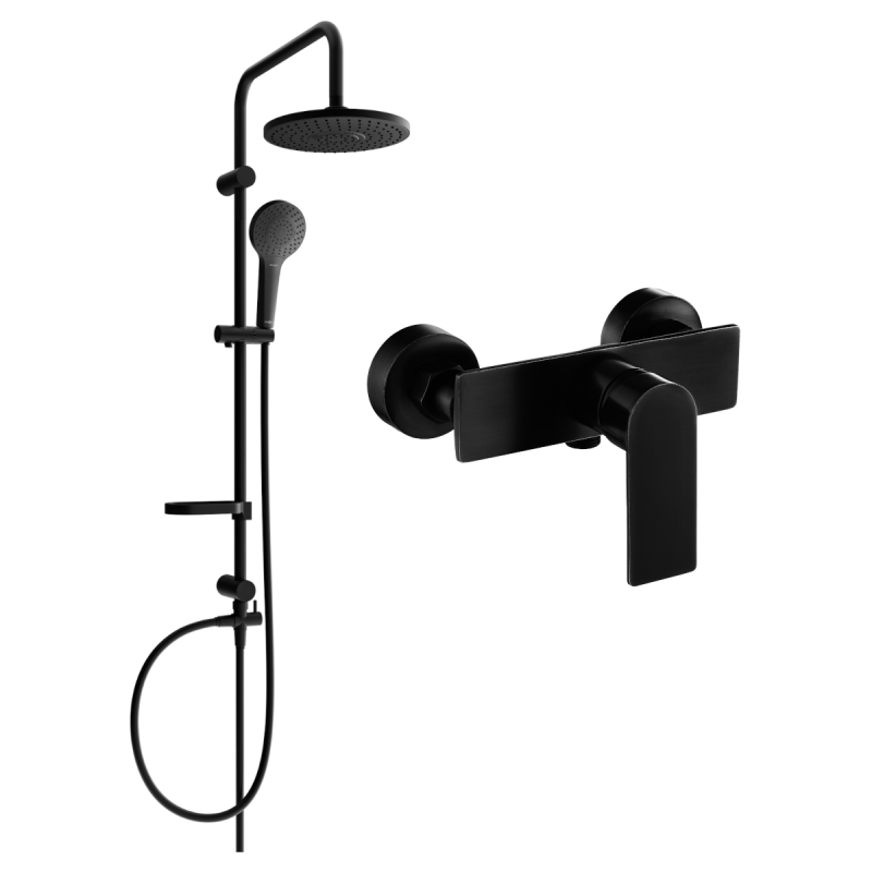 Mexen Erik zestaw prysznicowy natynkowy z deszczownicą i baterią prysznicową Alfa, czarny - 745740205-70
