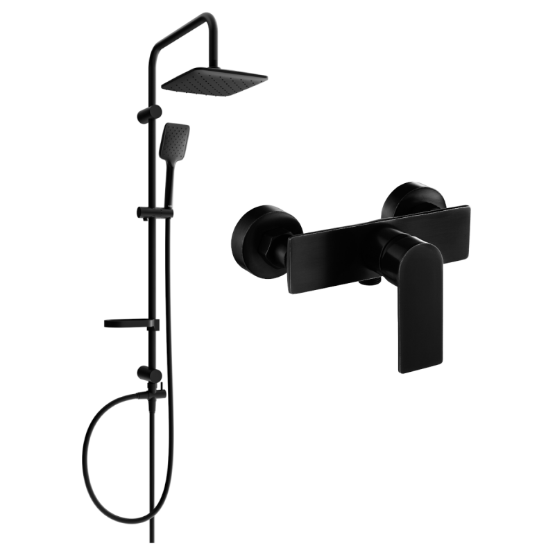 Mexen Sven zestaw prysznicowy natynkowy z deszczownicą i baterią prysznicową Alfa, czarny - 745740262-70