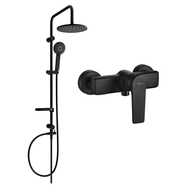 Mexen Carl zestaw prysznicowy natynkowy z deszczownicą i baterią prysznicową Lynx, czarny - 745940240-70