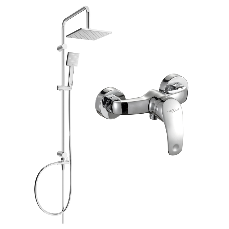 Mexen Tord zestaw prysznicowy natynkowy z deszczownicą i baterią prysznicową Fabia, chrom - 746540200-00