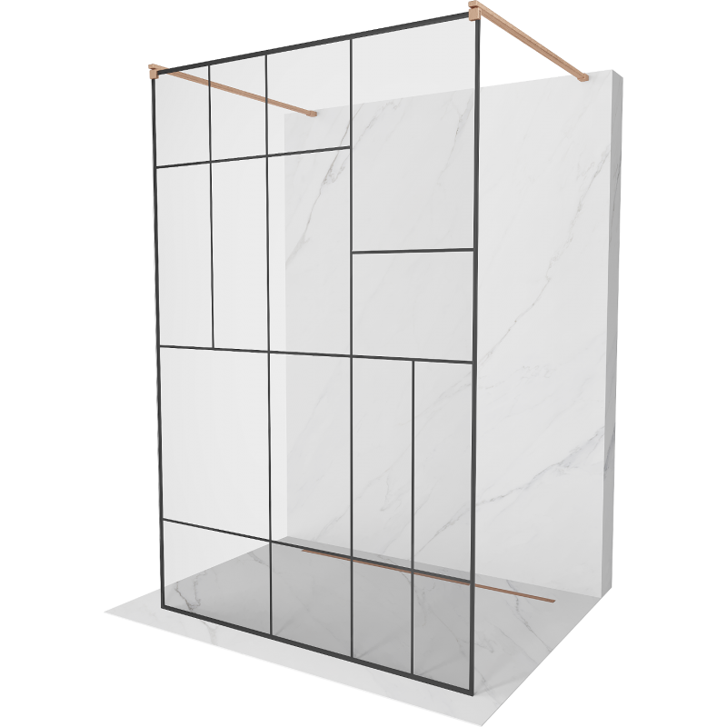 Mexen Kioto ścianka prysznicowa wolnostojąca 120 x 200 cm, czarny wzór 8 mm, miedź szczotkowana - 800-120-002-65-78