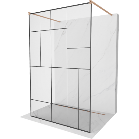 Mexen Kioto ścianka prysznicowa wolnostojąca 130 x 200 cm, czarny wzór 8 mm, miedź szczotkowana - 800-130-002-65-78