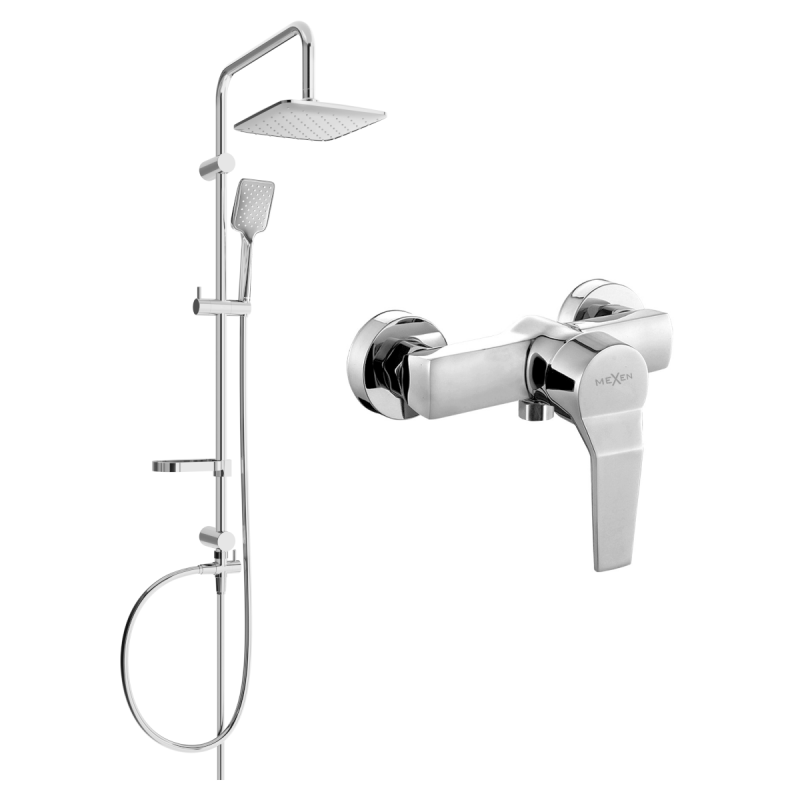 Mexen Sven zestaw prysznicowy natynkowy z deszczownicą i baterią prysznicową Caro, chrom - 746640262-00