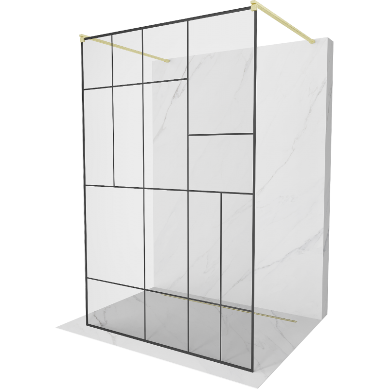 Mexen Kioto ścianka prysznicowa wolnostojąca 100 x 200 cm, czarny wzór 8 mm, złota szczotkowana - 800-100-002-55-78