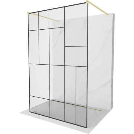 Mexen Kioto ścianka prysznicowa wolnostojąca 110 x 200 cm, czarny wzór 8 mm, złota szczotkowana - 800-110-002-55-78