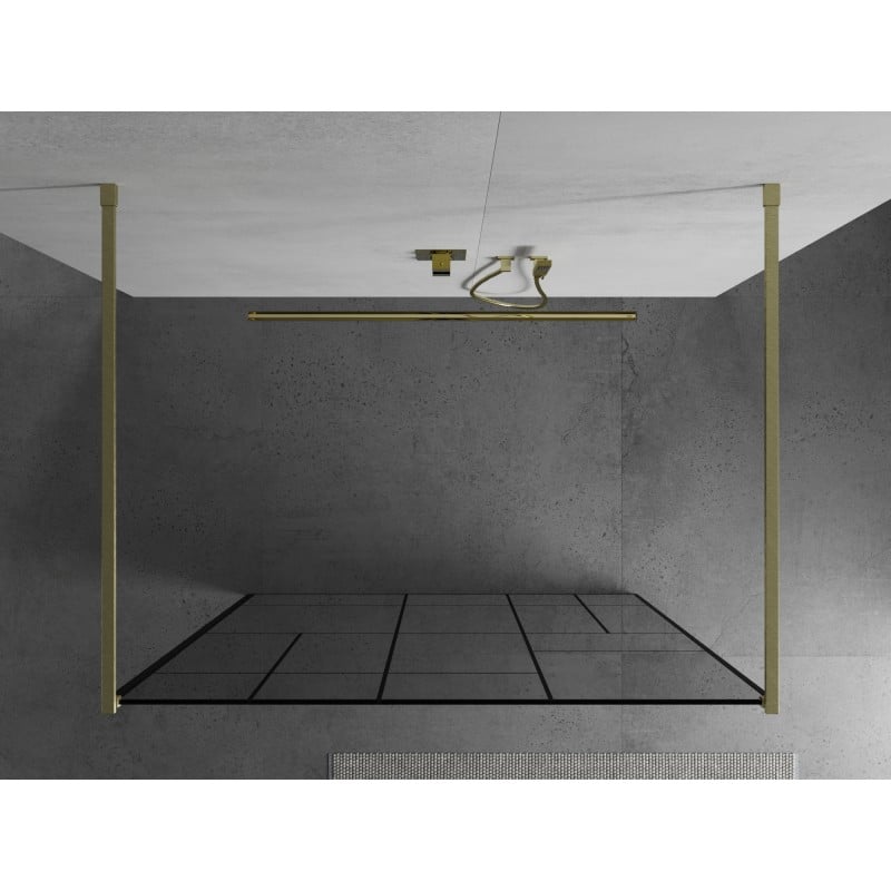 Mexen Kioto ścianka prysznicowa wolnostojąca 120 x 200 cm, czarny wzór 8 mm, złota szczotkowana - 800-120-002-55-78