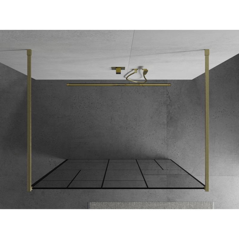 Mexen Kioto ścianka prysznicowa wolnostojąca 140 x 200 cm, czarny wzór 8 mm, złota szczotkowana - 800-140-002-55-78
