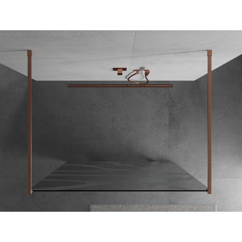 Mexen Kioto ścianka prysznicowa wolnostojąca 140 x 200 cm, biała fala 8 mm, miedź szczotkowana - 800-140-002-65-97