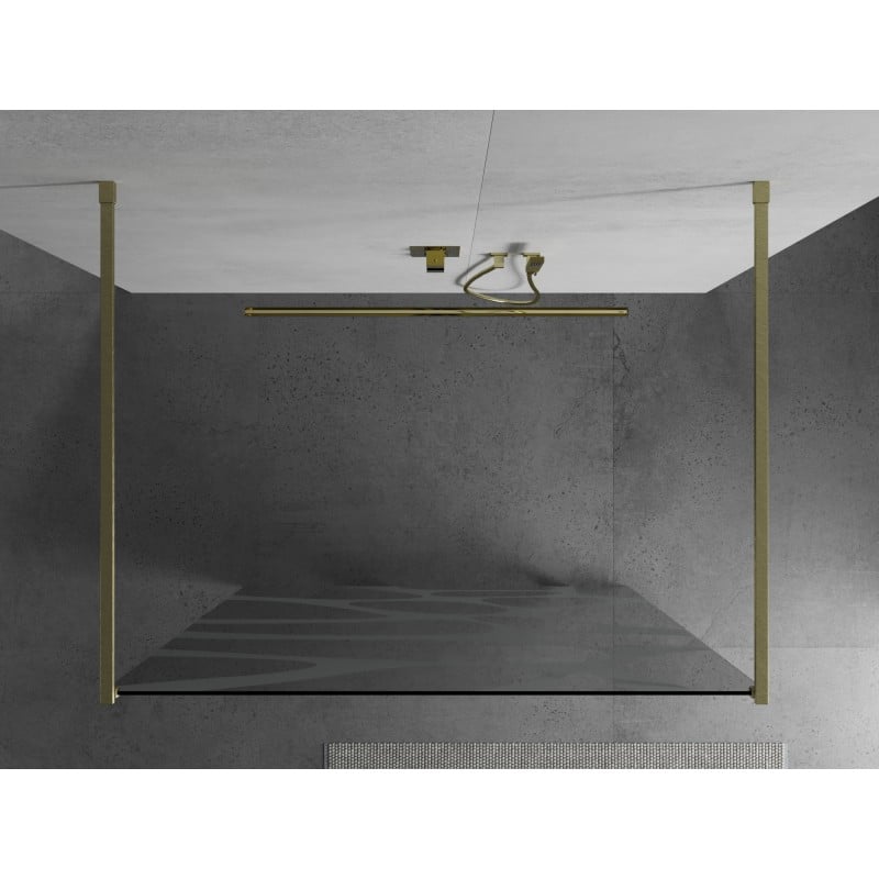 Mexen Kioto ścianka prysznicowa wolnostojąca 140 x 200 cm, biała fala 8 mm, złota szczotkowana - 800-140-002-55-97