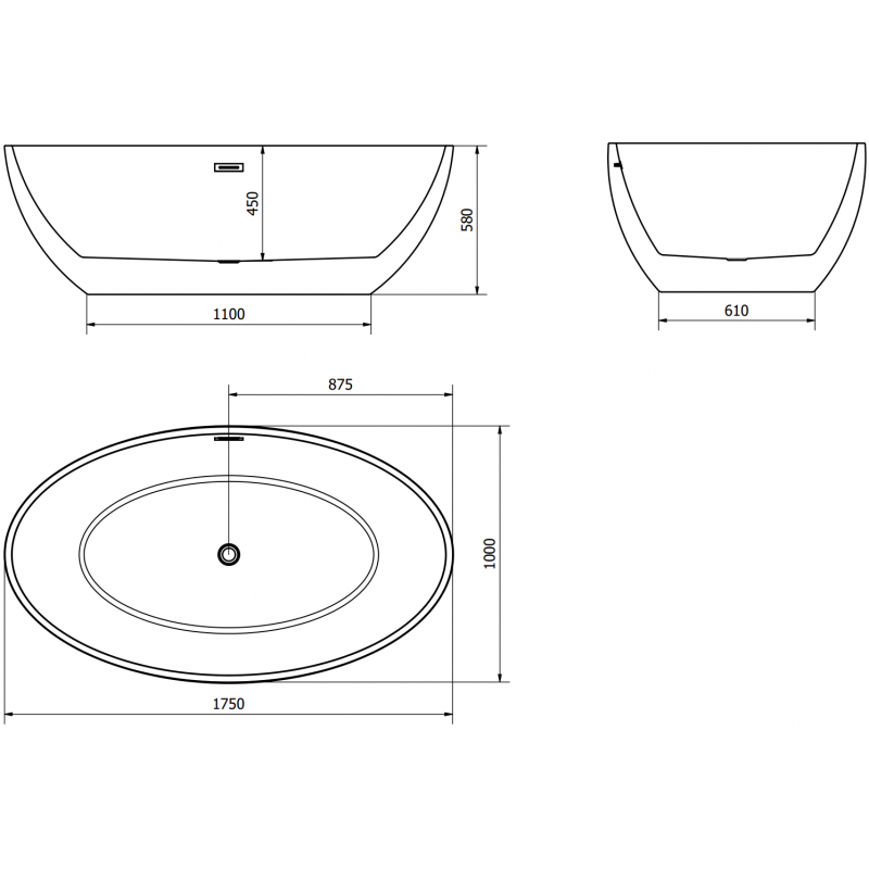 Mexen Nike wanna wolnostojąca 175 x 100 cm, biała, przelew złoty - 54071751000-50