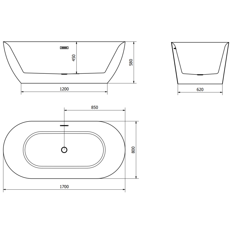 Mexen Roxy wanna wolnostojąca 170 x 80 cm, biała, przelew złoty - 51201708000-50