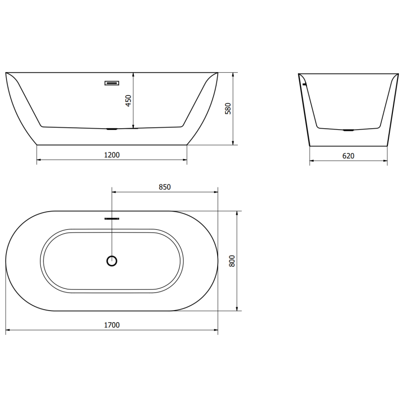 Mexen Roxy wanna wolnostojąca 170 x 80 cm, biała/czarna, przelew złoty szczotkowany - 51201708075-55