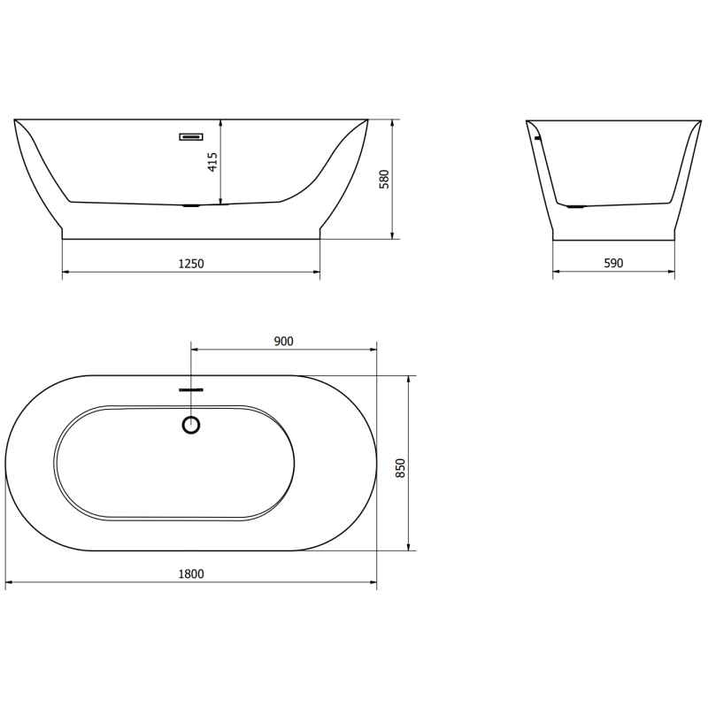 Mexen Roxy wanna wolnostojąca 180 x 85 cm, biała/czarna, przelew złoty - 51201808575-50