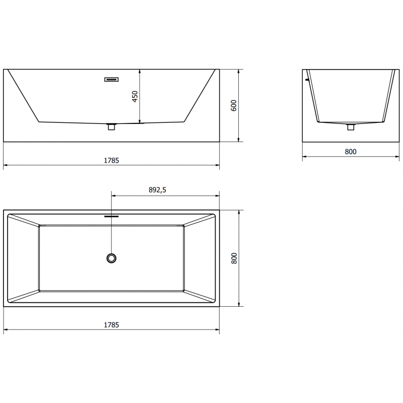 Mexen Vigo wanna wolnostojąca 178,5 x 80 cm, biała, przelew gun metal - 51251788000-95