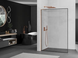 Mexen Kioto L ścianka prysznicowa Walk-in 120 x 200 cm, czarna ramka, miedź szczotkowana - 800-120-103-65-70