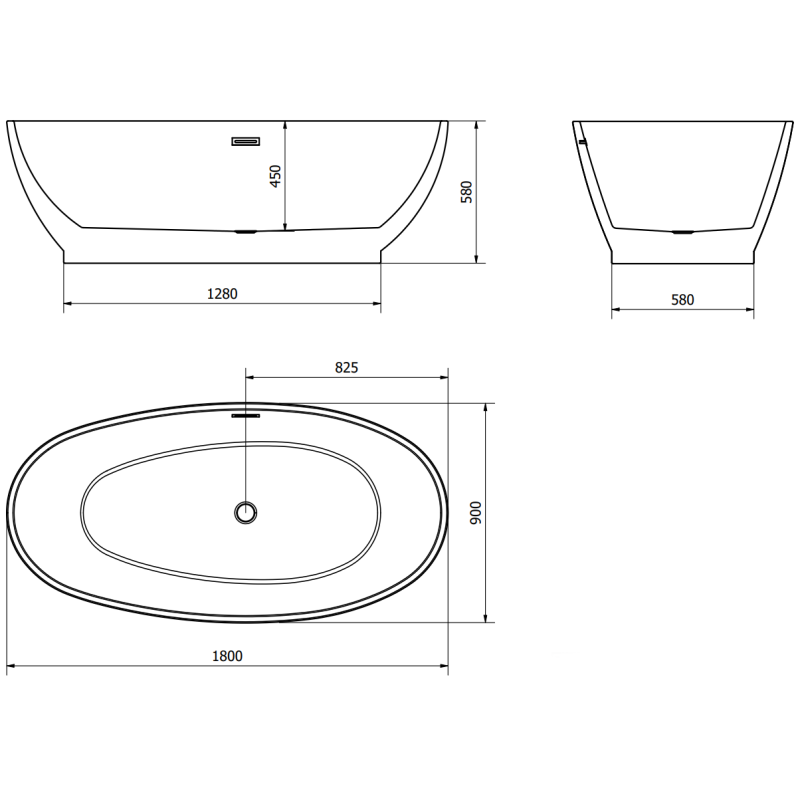 Mexen Bilbao wanna wolnostojąca 180 x 90 cm, biała, przelew gun metal - 51311809000-95