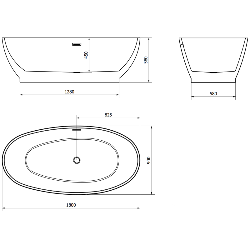 Mexen Bilbao wanna wolnostojąca 180 x 90 cm, biała/czarna, przelew różowe złoto - 51311809075-60