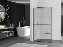 Mexen Kioto L ścianka prysznicowa Walk-in 110 x 200 cm, czarna kratka, biała - 800-110-103-20-77