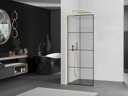 Mexen Kioto L ścianka prysznicowa Walk-in 90 x 200 cm, czarna kratka, złota - 800-090-103-50-77