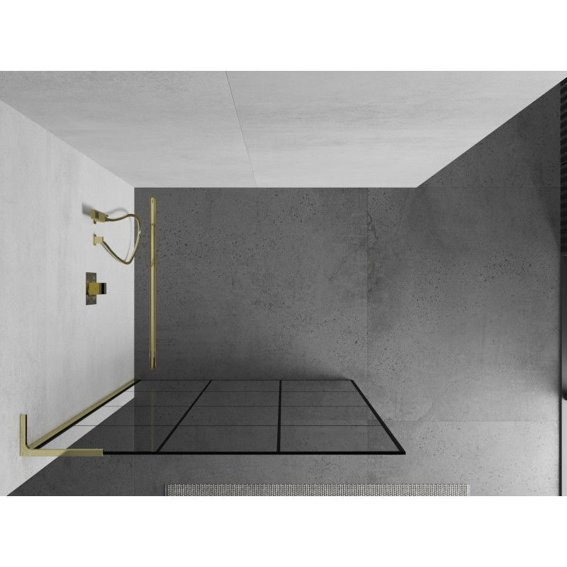 Mexen Kioto L ścianka prysznicowa Walk-in 100 x 200 cm, czarna kratka, złota - 800-100-103-50-77