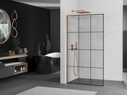 Mexen Kioto L ścianka prysznicowa Walk-in 110 x 200 cm, czarna kratka, miedź szczotkowana - 800-110-103-65-77
