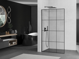 Mexen Kioto L ścianka prysznicowa Walk-in 110 x 200 cm, czarna kratka, gun gray szczotkowany - 800-110-103-66-77