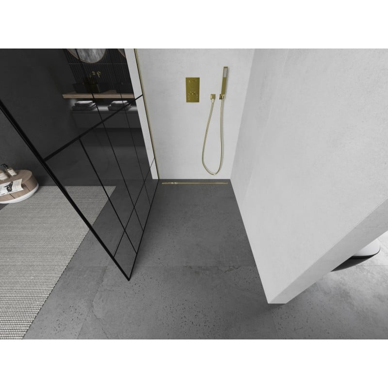 Mexen Kioto L ścianka prysznicowa Walk-in 110 x 200 cm, czarny wzór, złota - 800-110-103-50-78