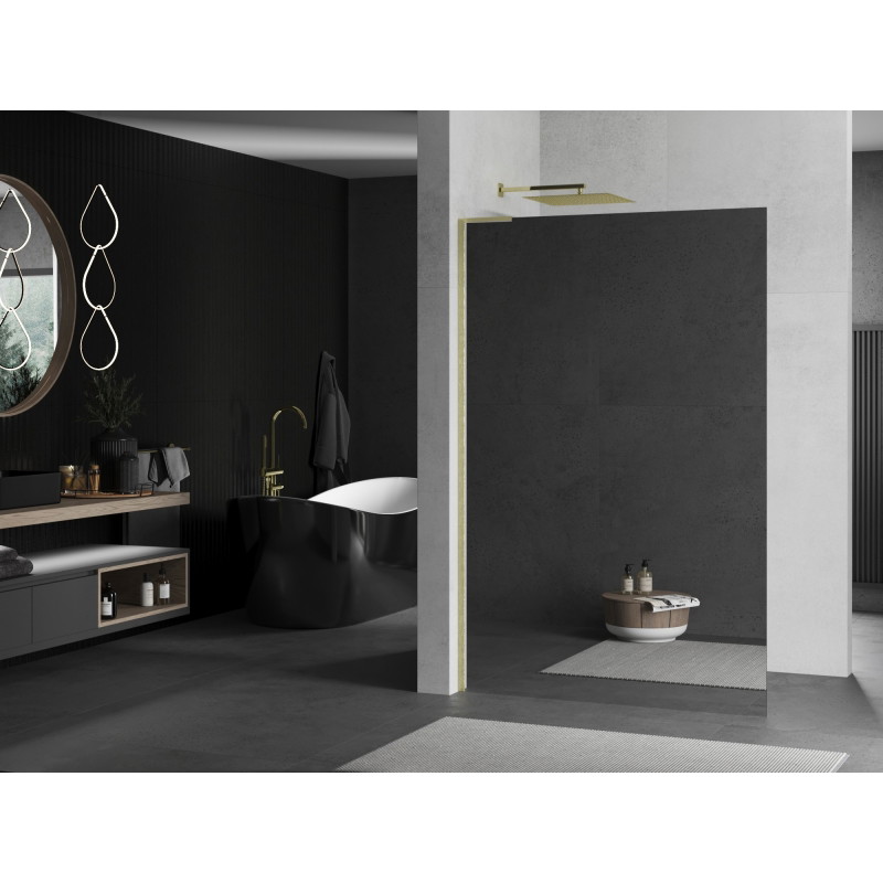 Mexen Kioto L ścianka prysznicowa Walk-in 80 x 200 cm, lustro, złota szczotkowana - 800-080-103-55-50