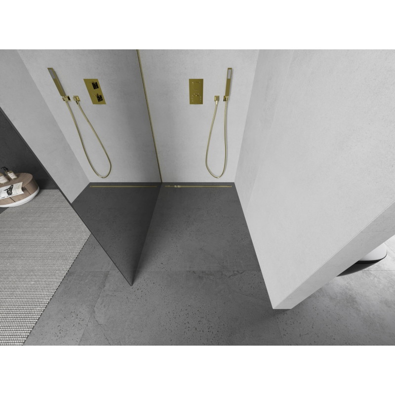 Mexen Kioto L ścianka prysznicowa Walk-in 80 x 200 cm, lustro, złota szczotkowana - 800-080-103-55-50