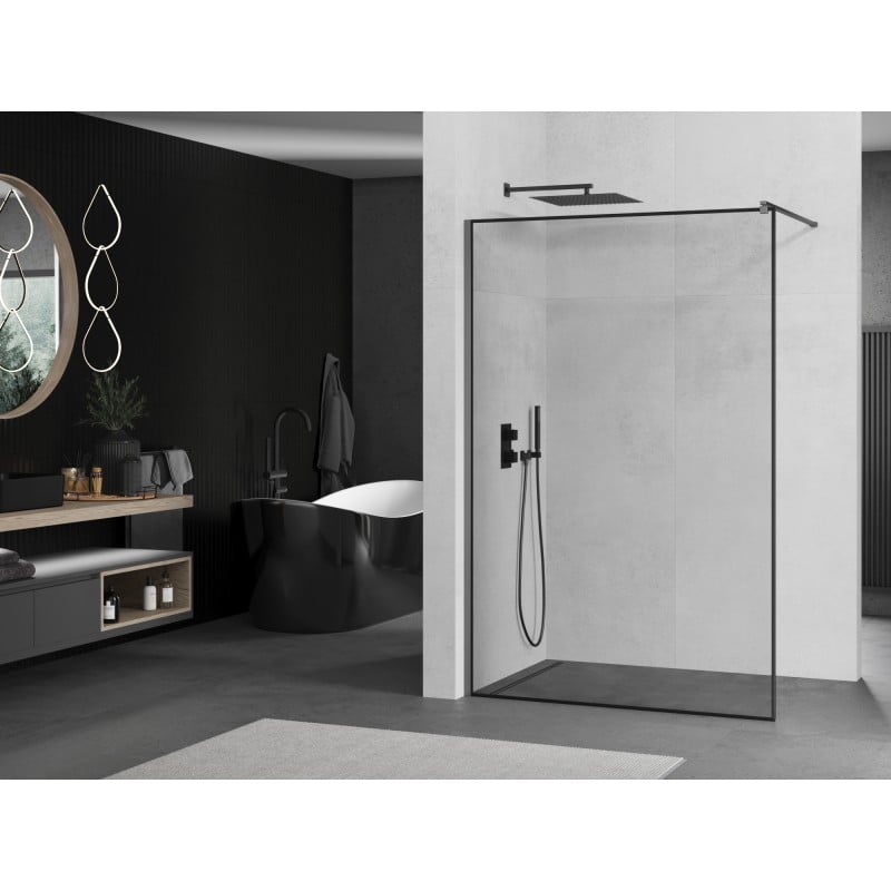 Mexen Kioto ścianka prysznicowa Walk-in 70 x 200 cm, czarna ramka 8 mm, gun metal - 800-070-101-95-70