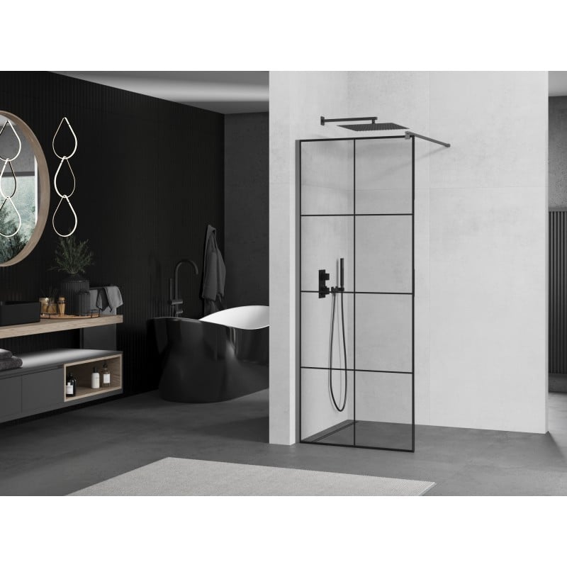 Mexen Kioto ścianka prysznicowa Walk-in 70 x 200 cm, czarna kratka 8 mm, gun metal - 800-070-101-95-77