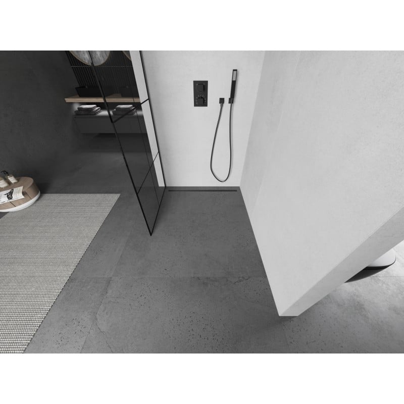 Mexen Kioto ścianka prysznicowa Walk-in 80 x 200 cm, czarna kratka 8 mm, gun metal - 800-080-101-95-77
