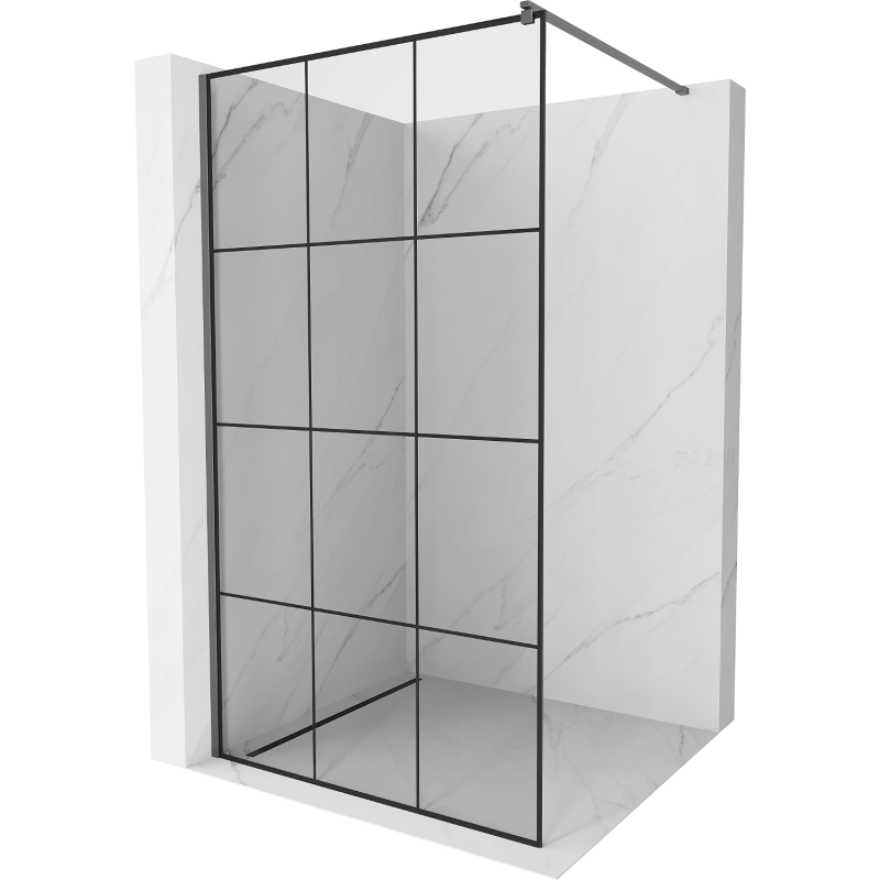 Mexen Kioto ścianka prysznicowa Walk-in 100 x 200 cm, czarna kratka 8 mm, gun metal - 800-100-101-95-77