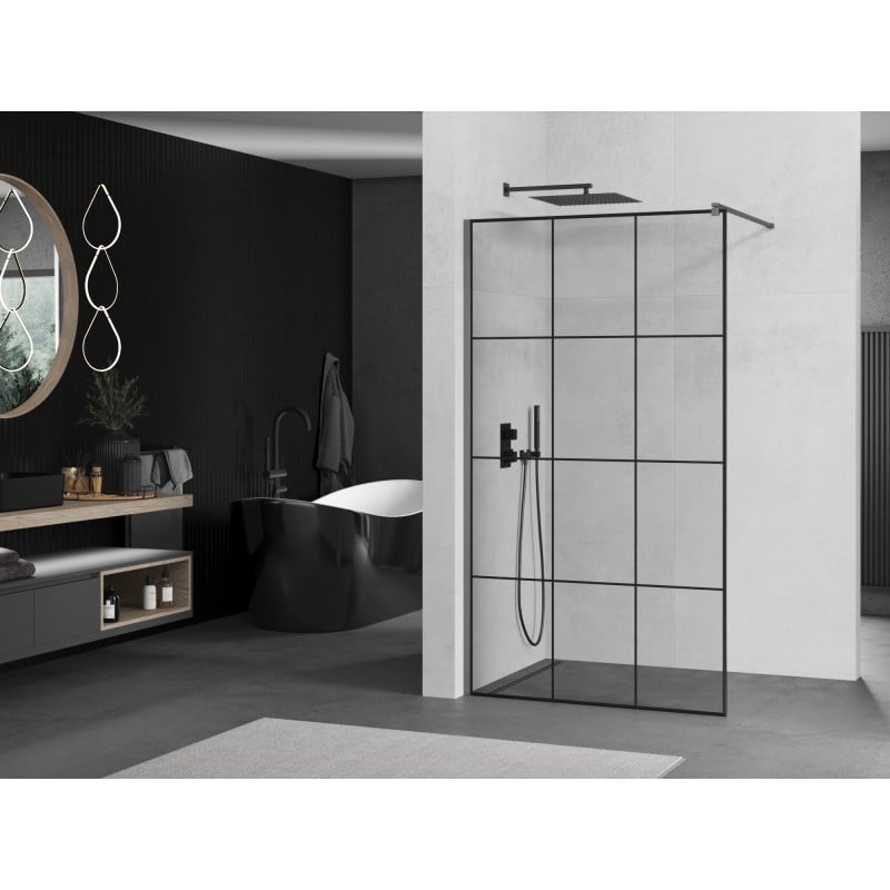 Mexen Kioto ścianka prysznicowa Walk-in 110 x 200 cm, czarna kratka 8 mm, gun metal - 800-110-101-95-77