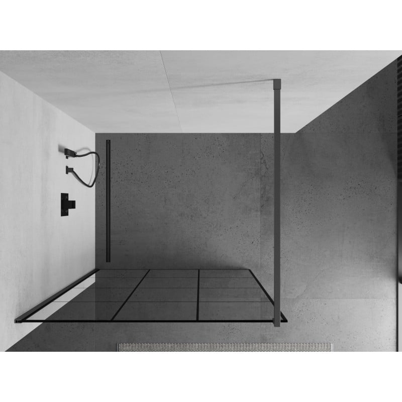 Mexen Kioto ścianka prysznicowa Walk-in 110 x 200 cm, czarna kratka 8 mm, gun metal - 800-110-101-95-77
